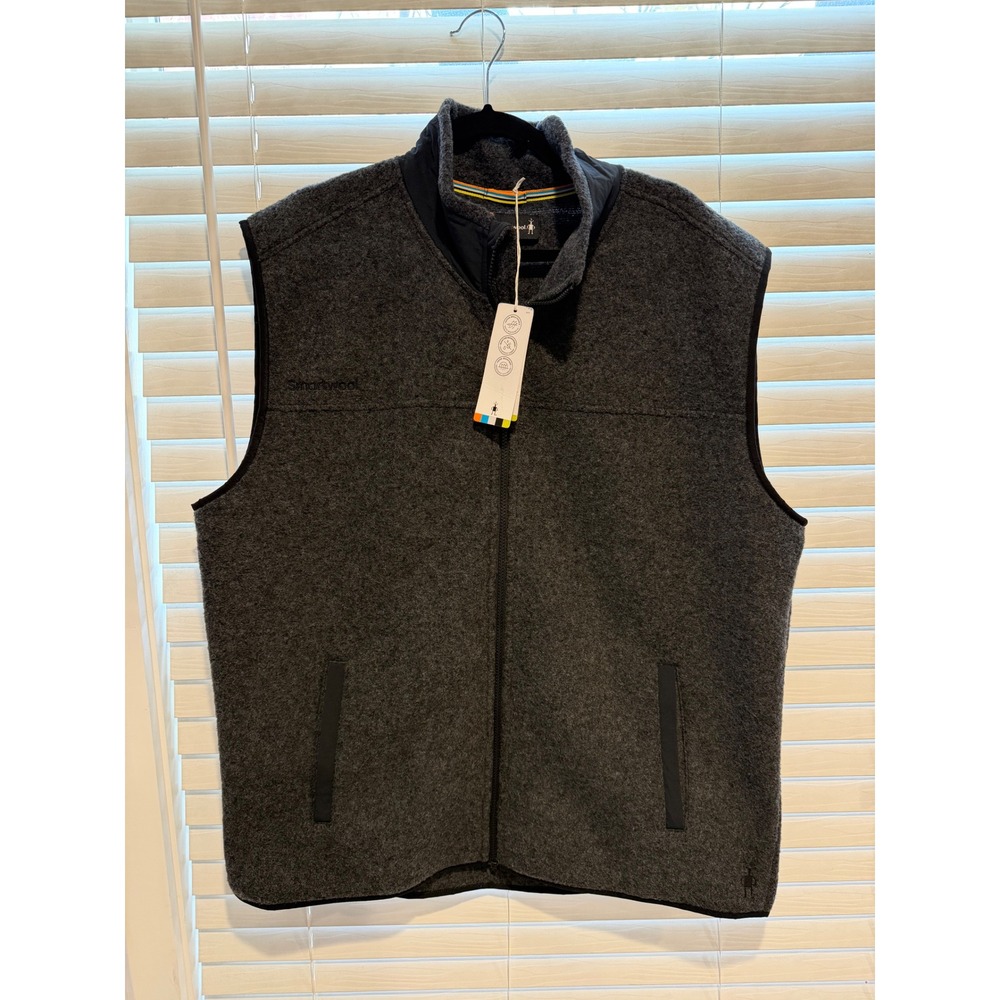 Smartwool‎ Men's Charcoal Heather Fleece Vest Full Zip Pockets Size 2XL